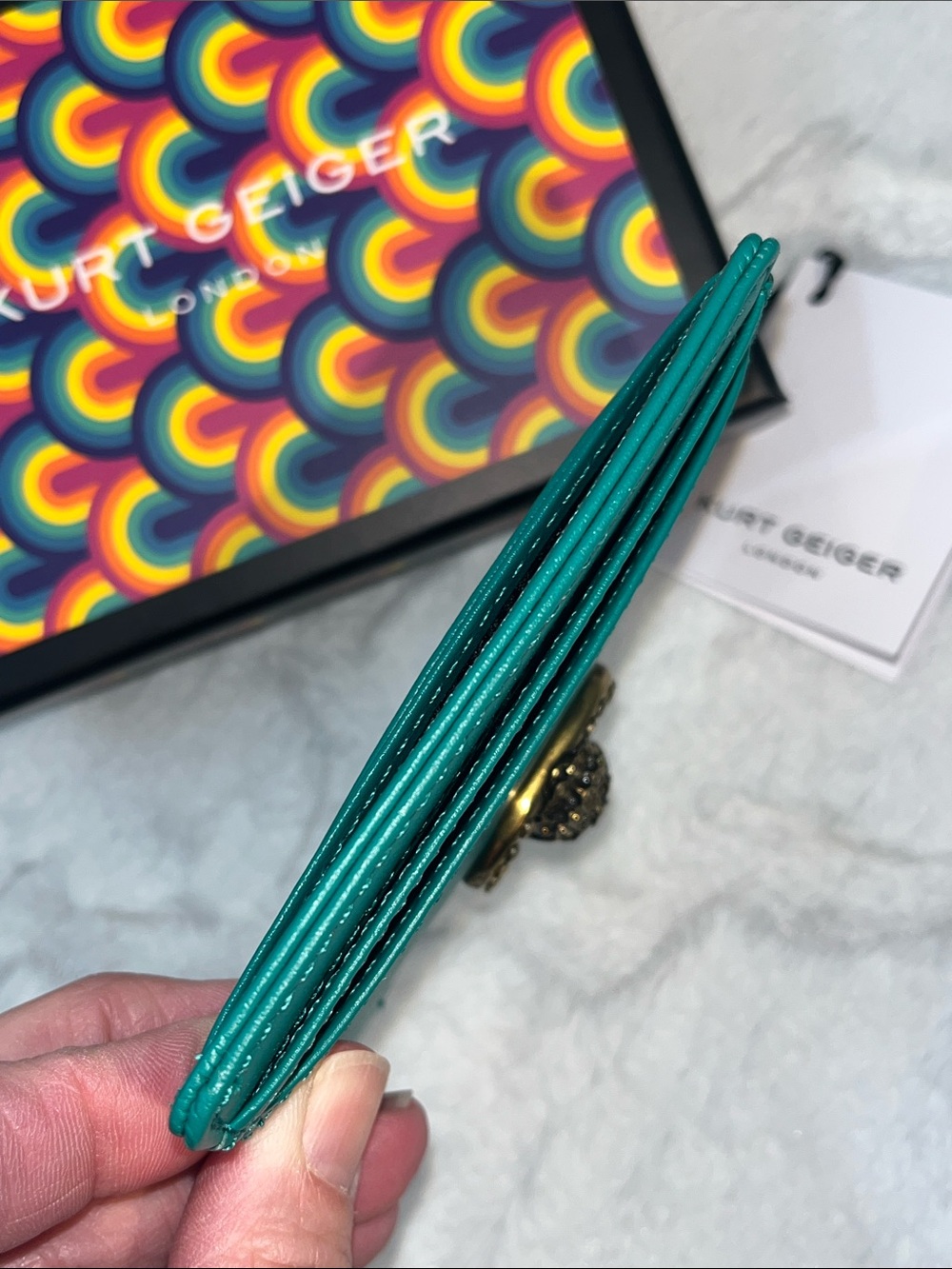 Kurt Geiger NWT! Chelsea Teal Green Leather Card Holder - Picture 6 of 10